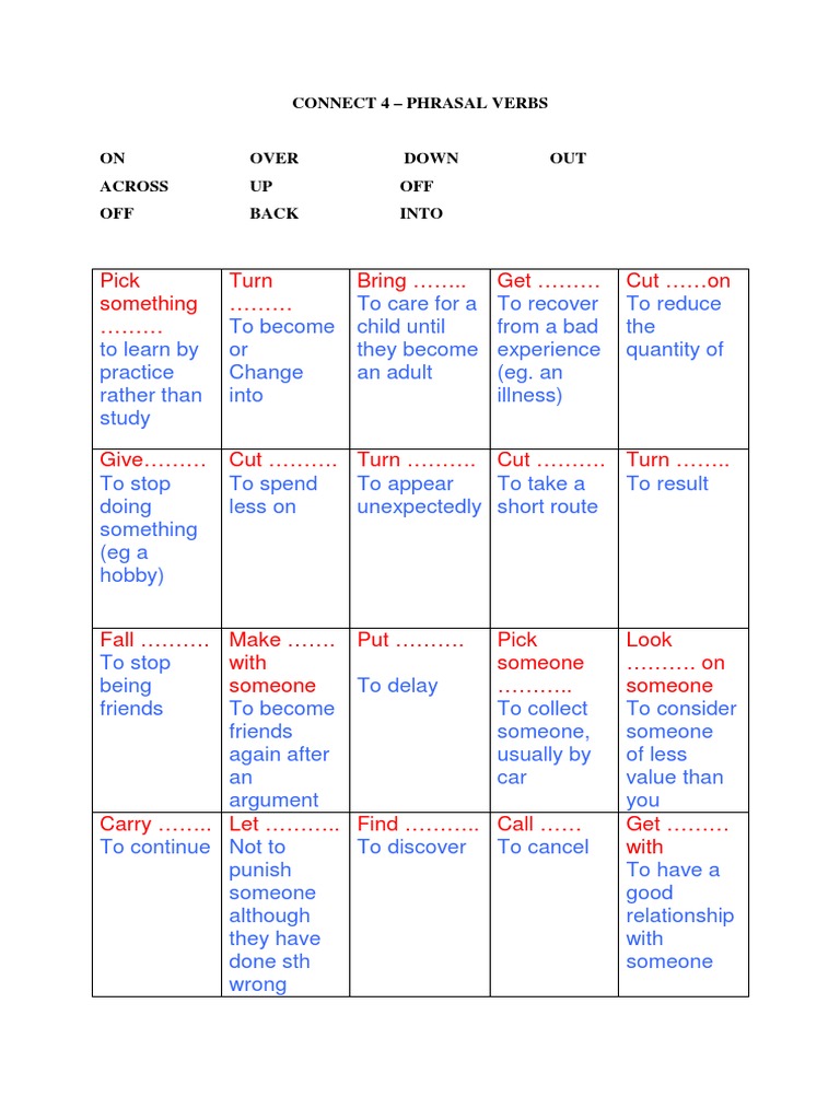 Connect 4 Phrasal Verbs | PDF