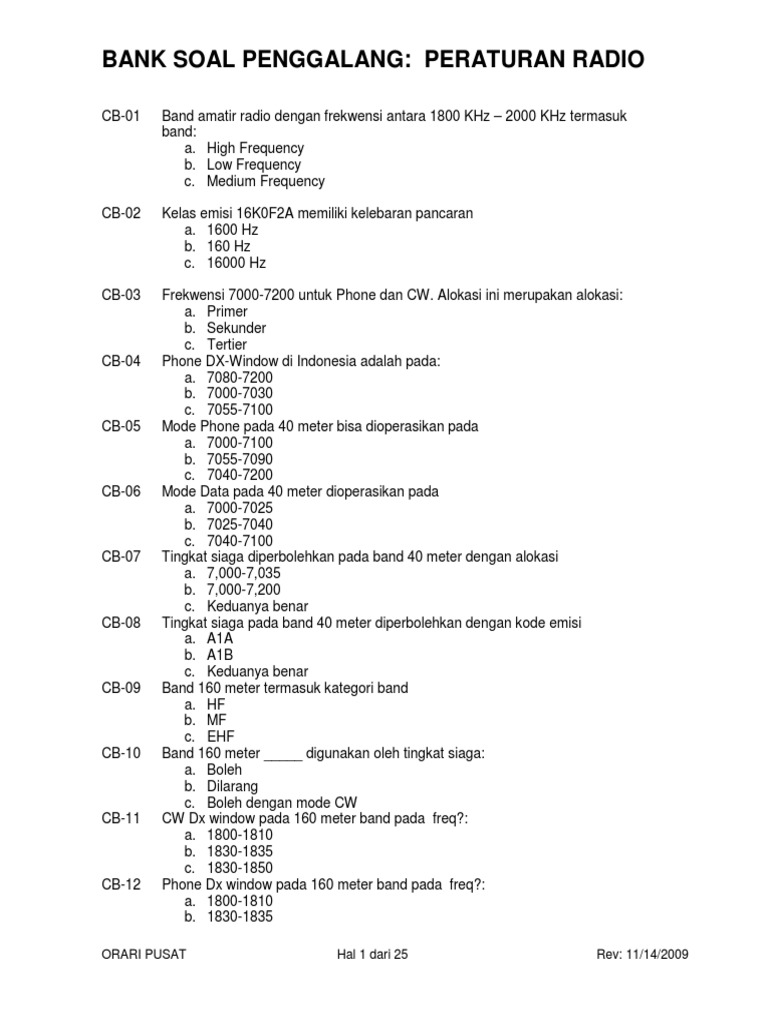 Bank Soal Penggalang Peraturan Radio 090919
