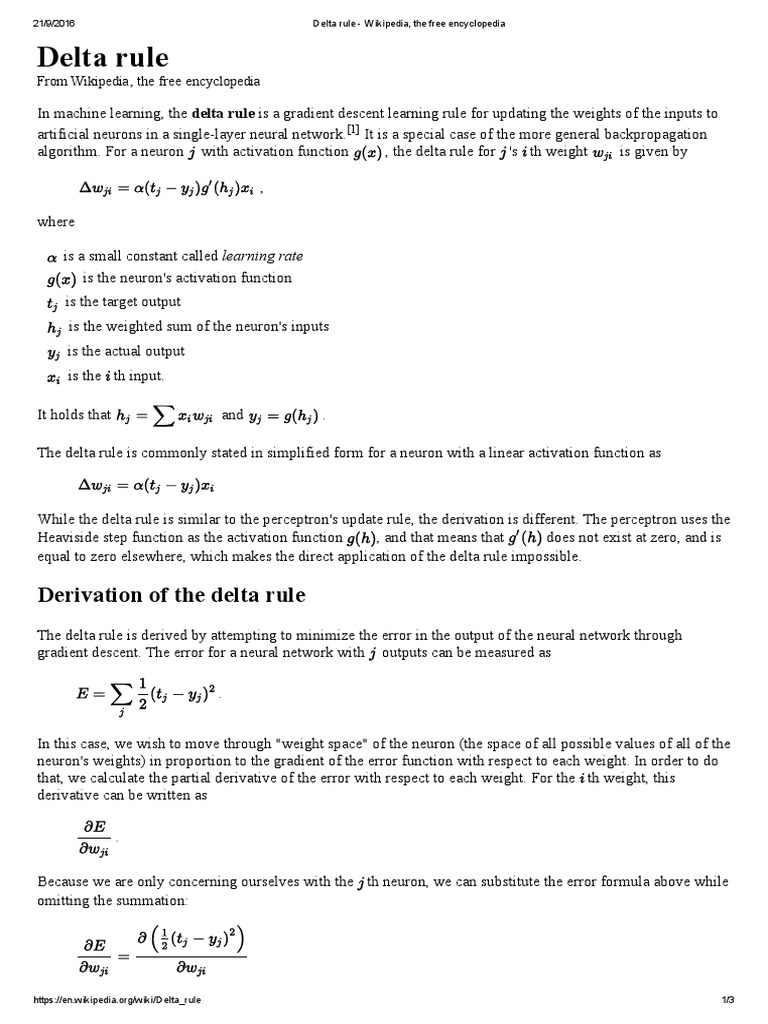 Delta Rule Wikipedia, The Free Encyclopedia Applied Mathematics