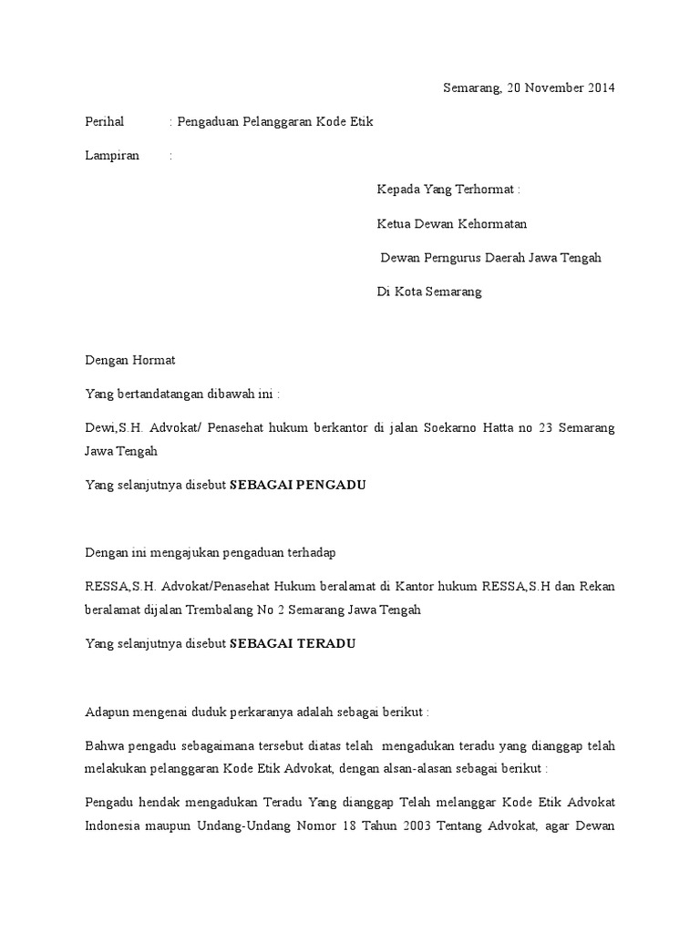 Contoh Surat Pengaduan Advokat Ephriam News