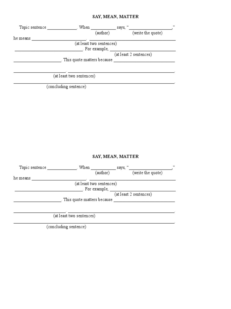 Say Mean Matter Paragraph Frame