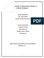 Management of Hazardous Waste: A Critical Analysis: Project Submitted To Mr. Azeem Pathan (Faculty: Environmental Law)