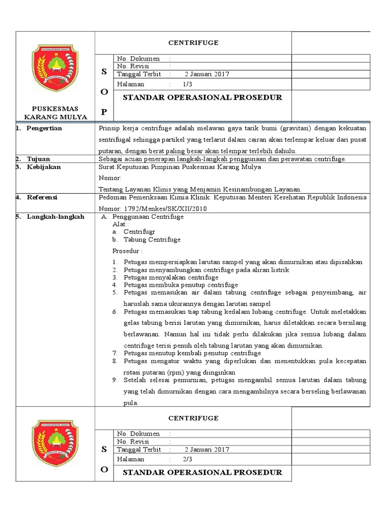 Sop Centrifuge PDF