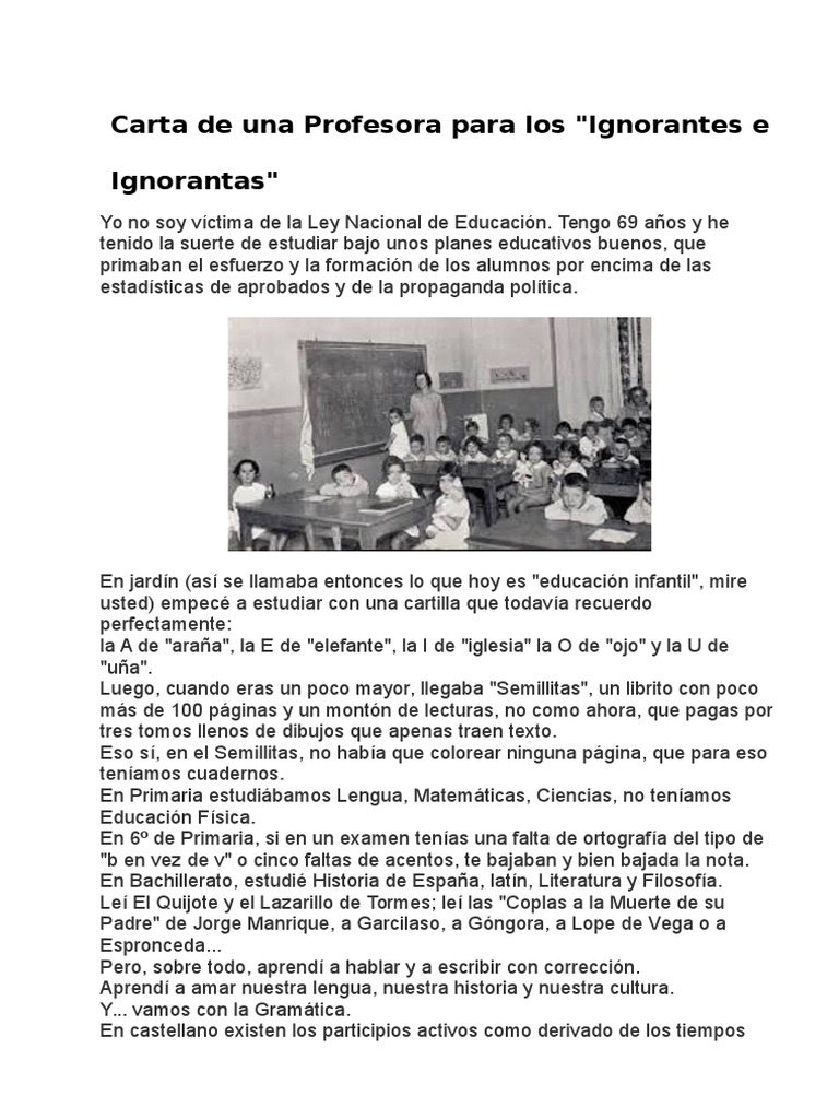 Carta de Una Profesora para Los | PDF | Verbo | Idiomas