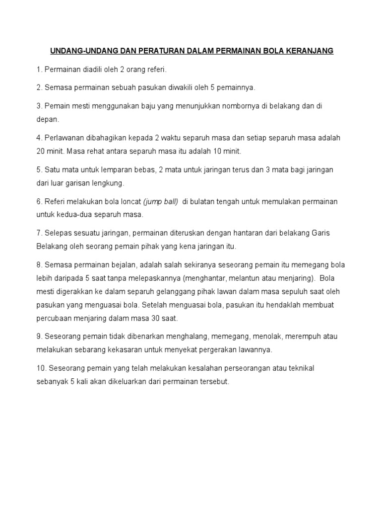 Undang Undang Dan Peraturan Bola Keranjang