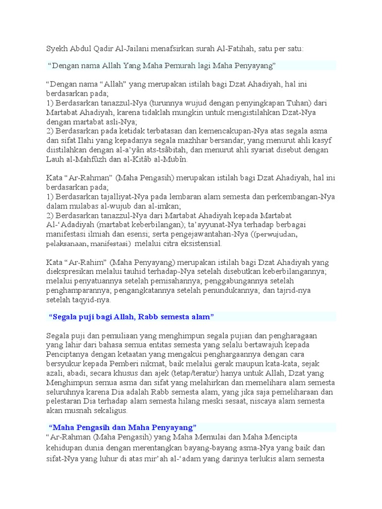 Tafsir Surah Al Fatihah Abdul Qadir Jilani