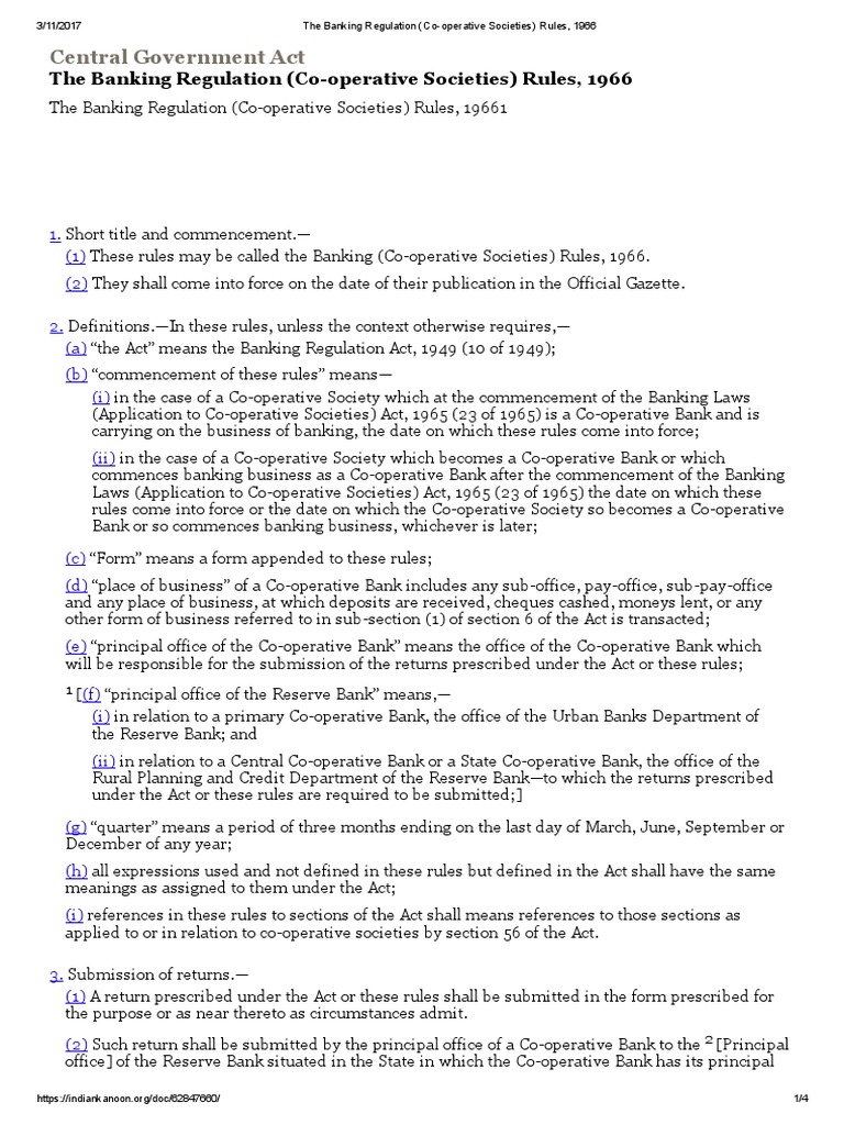 The Banking Regulation (CoOperative Societies) Rules, 1966 PDF