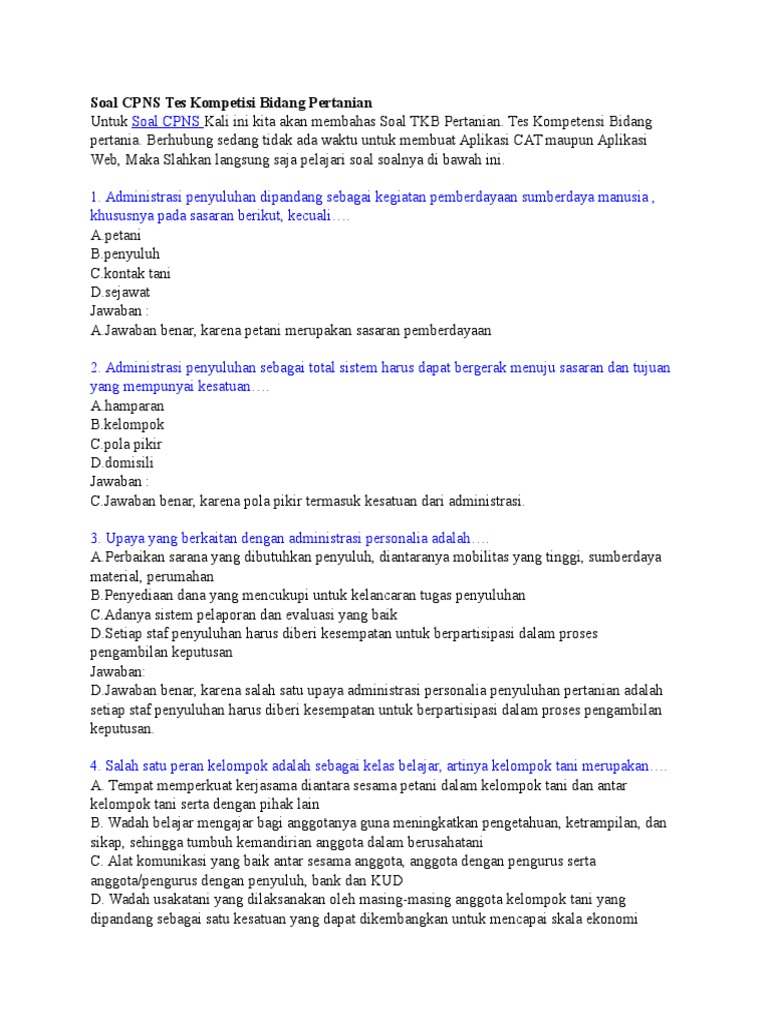 Contoh Soal Cpns Pertanian Pdf Belajar Bersama