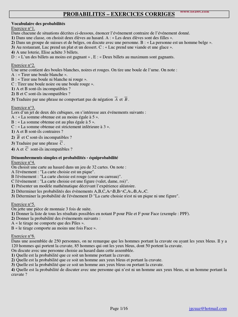 Exercice Probabilité Brevet Avec Corrigé Pdf