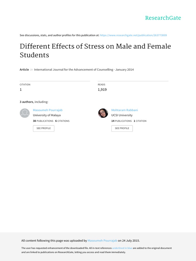 Gender Differences in Student Stress Effects | PDF | Stress (Biology ...