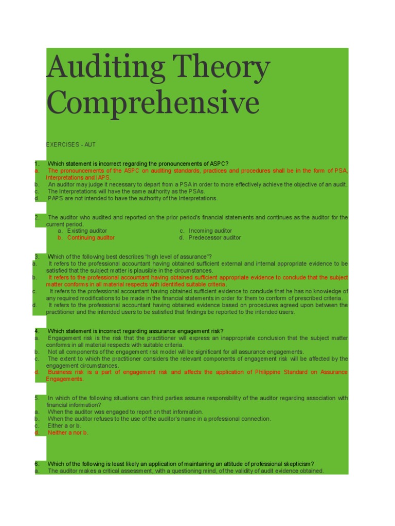 Auditing Theory Exercises and Concepts | PDF | Financial Audit ...