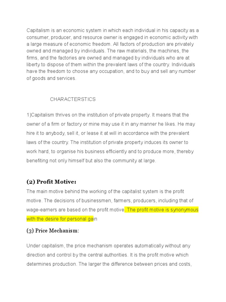 Key Features and Critiques of Capitalism | PDF