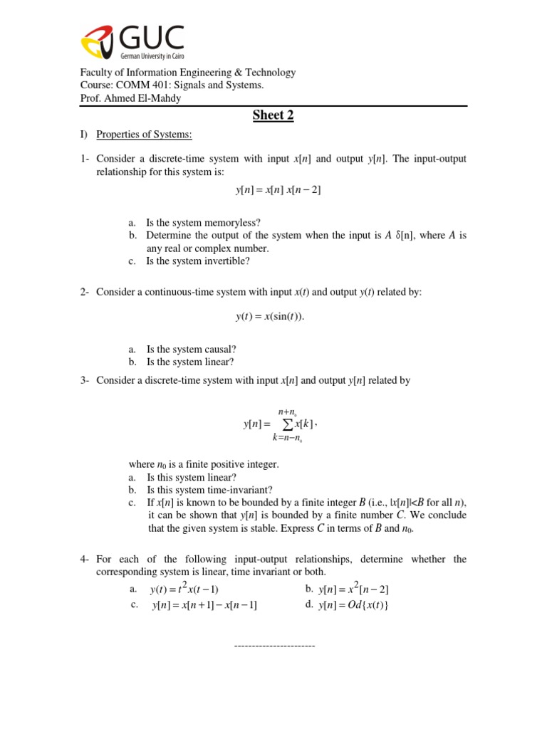 Signals and Systems Course Exercises | PDF
