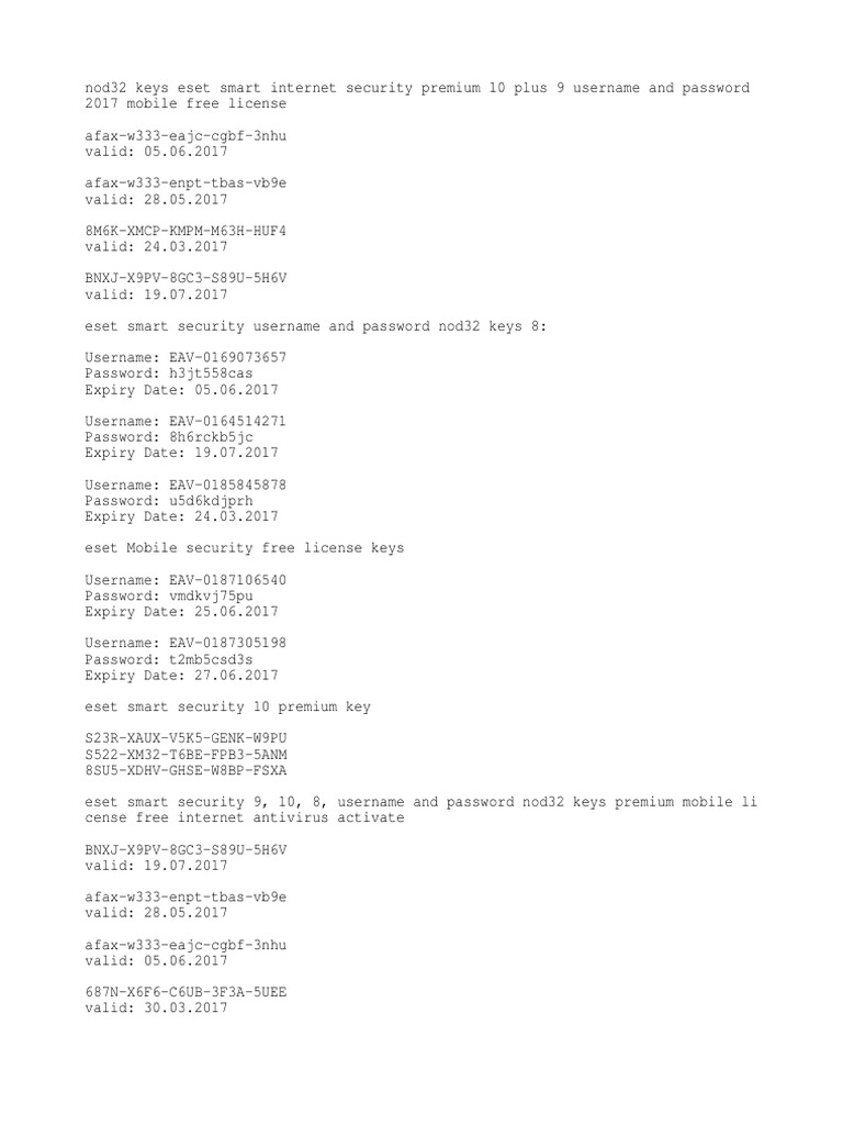 Eset Nod32 Username and Password | PDF | Cryptography | Information