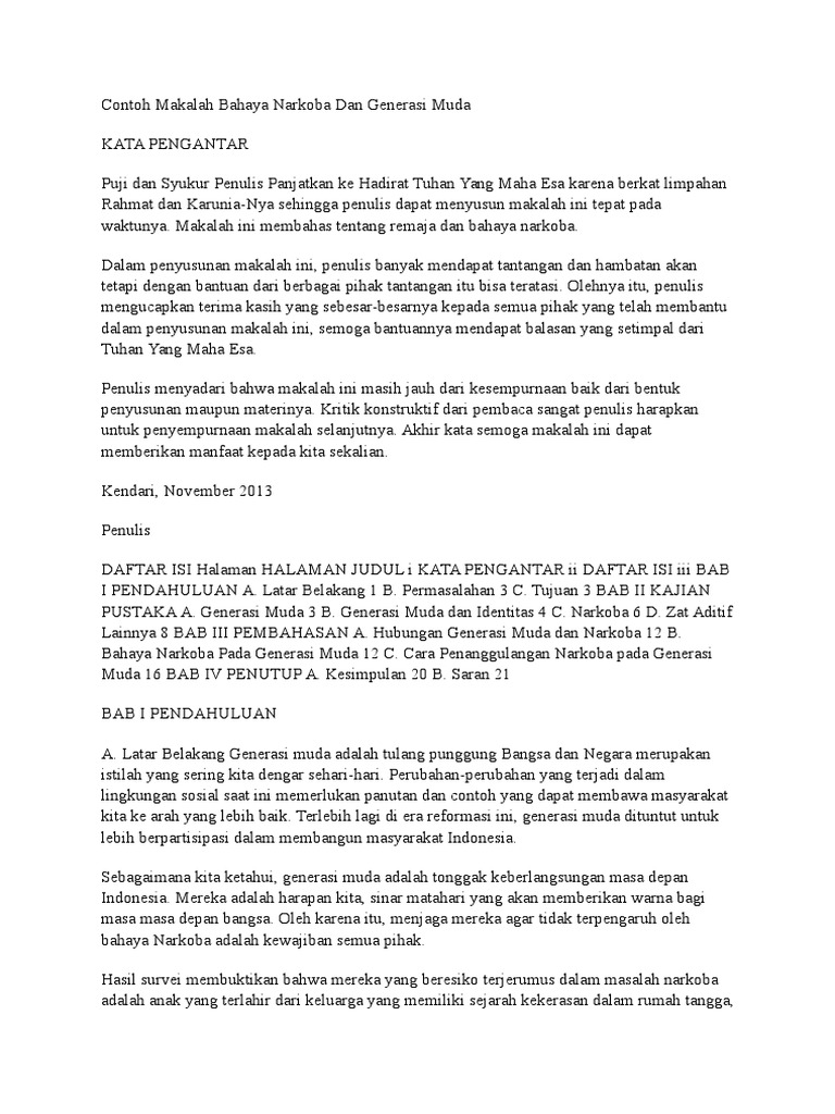 Contoh Makalah Bahaya Narkoba Dan Generasi Muda