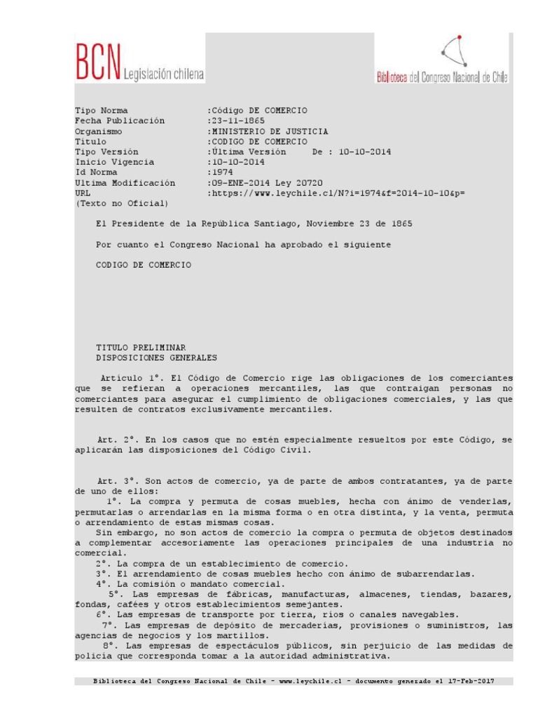 Código de Comercio (Chile) | PDF | Pagos | Liquidación