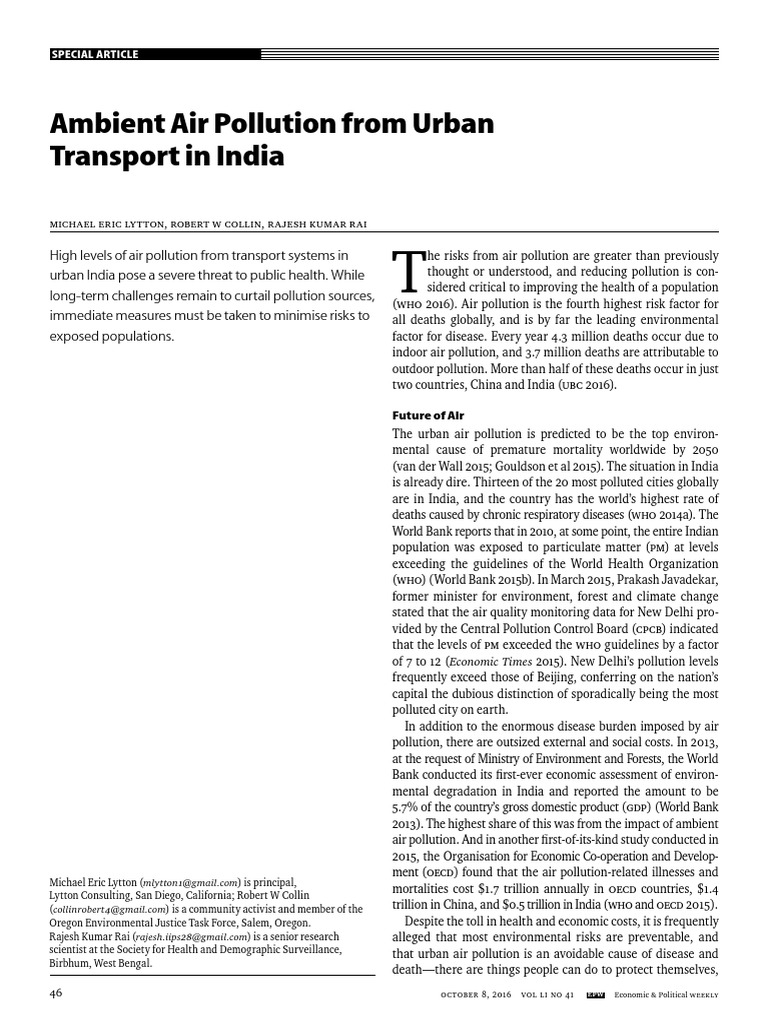 Ambient Air Pollution From Urban Transport in India | PDF | Air ...