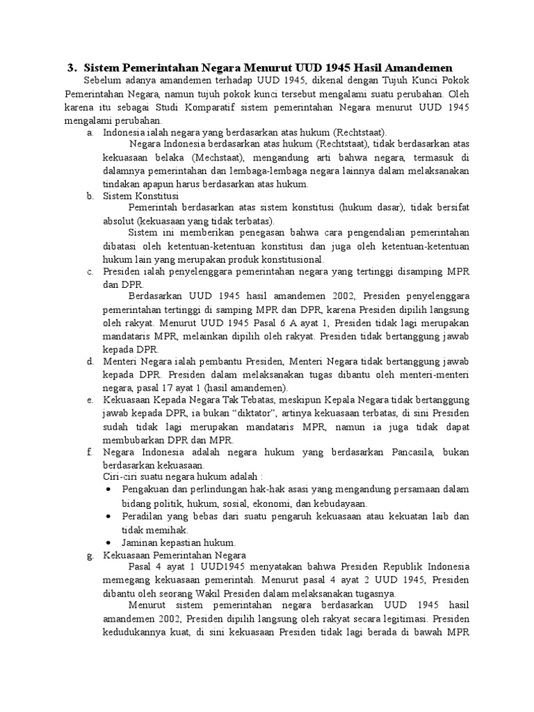 Sistem Pemerintahan Negara Menurut UUD 1945 Hasil Amandemen