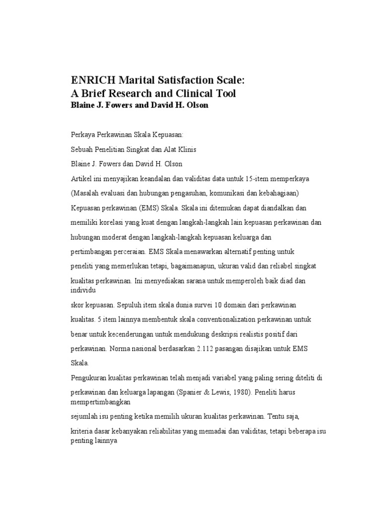 ENRICH Marital Satisfaction Scale Terjemahan | PDF | Pengembangan Diri ...