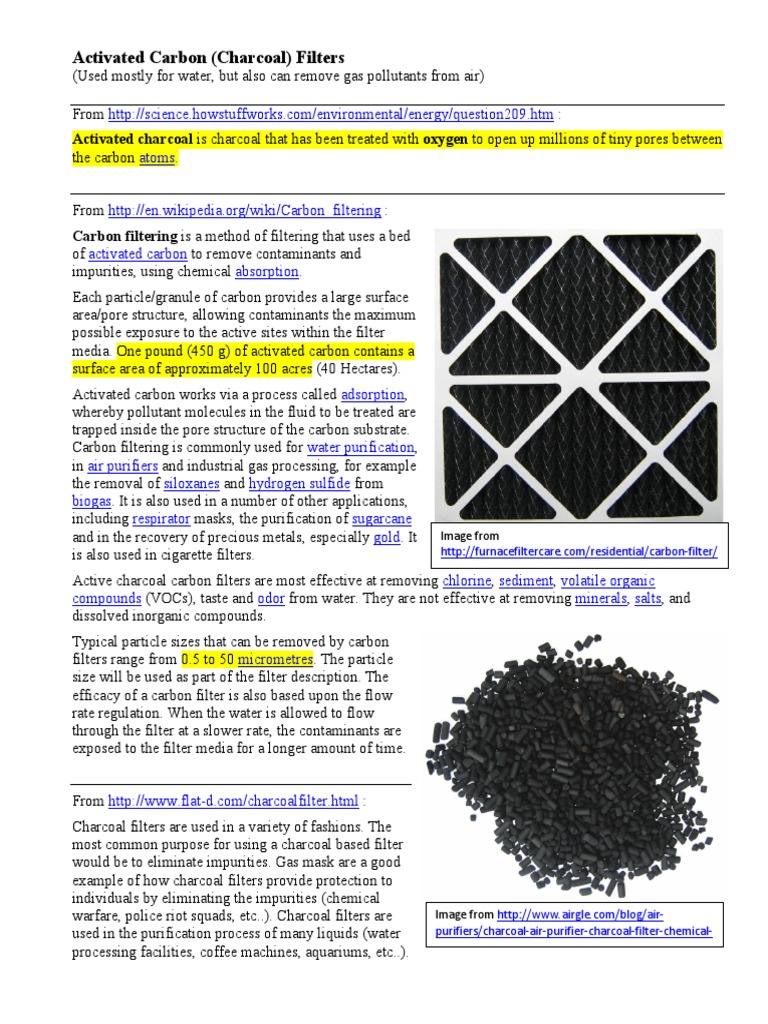 Activated Carbon or Charcoal Filters Chemical Substances Chemistry