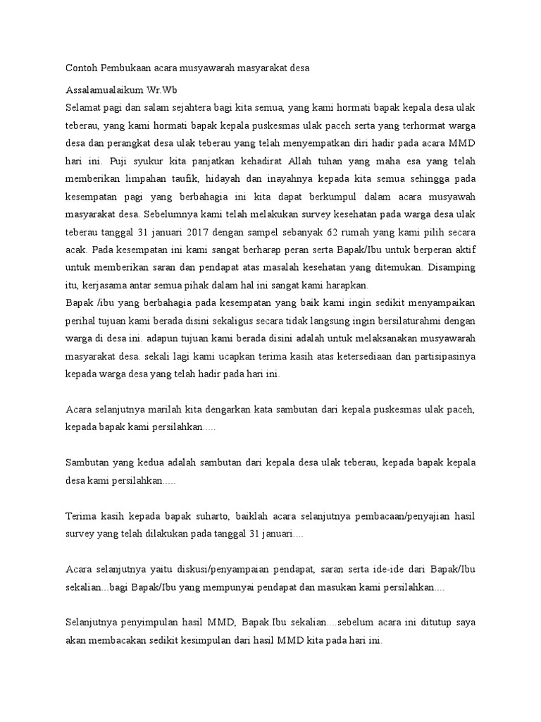 Contoh Pembukaan Acara Musyawarah Masyarakat Desa | PDF