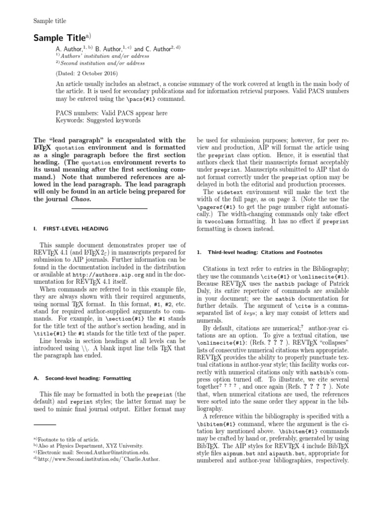 Sample Latex Format For RevTex PDF Citation Text
