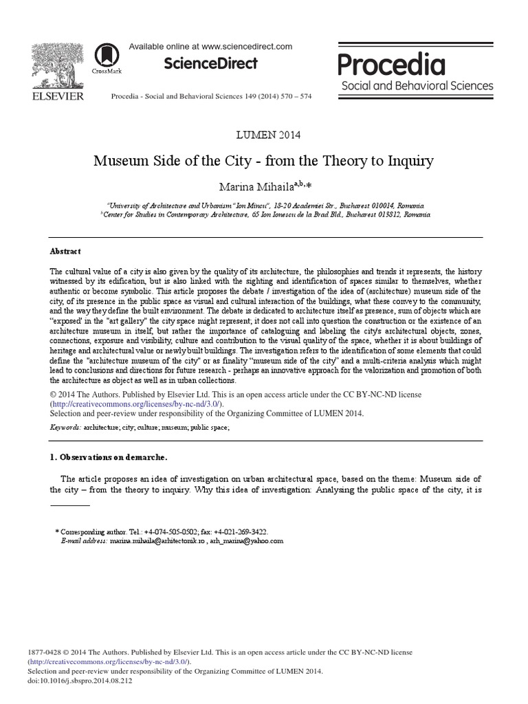 Museum Side of The City - From The Theory To Inquiry: Sciencedirect ...