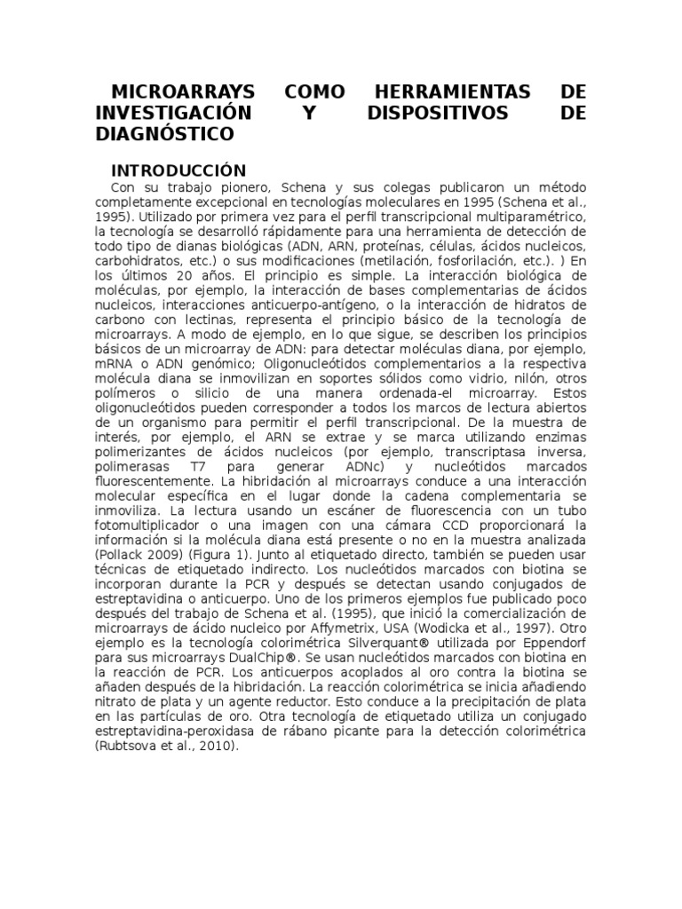 Microarrays Como Herramientas de Investigación y Dispositivos de ...