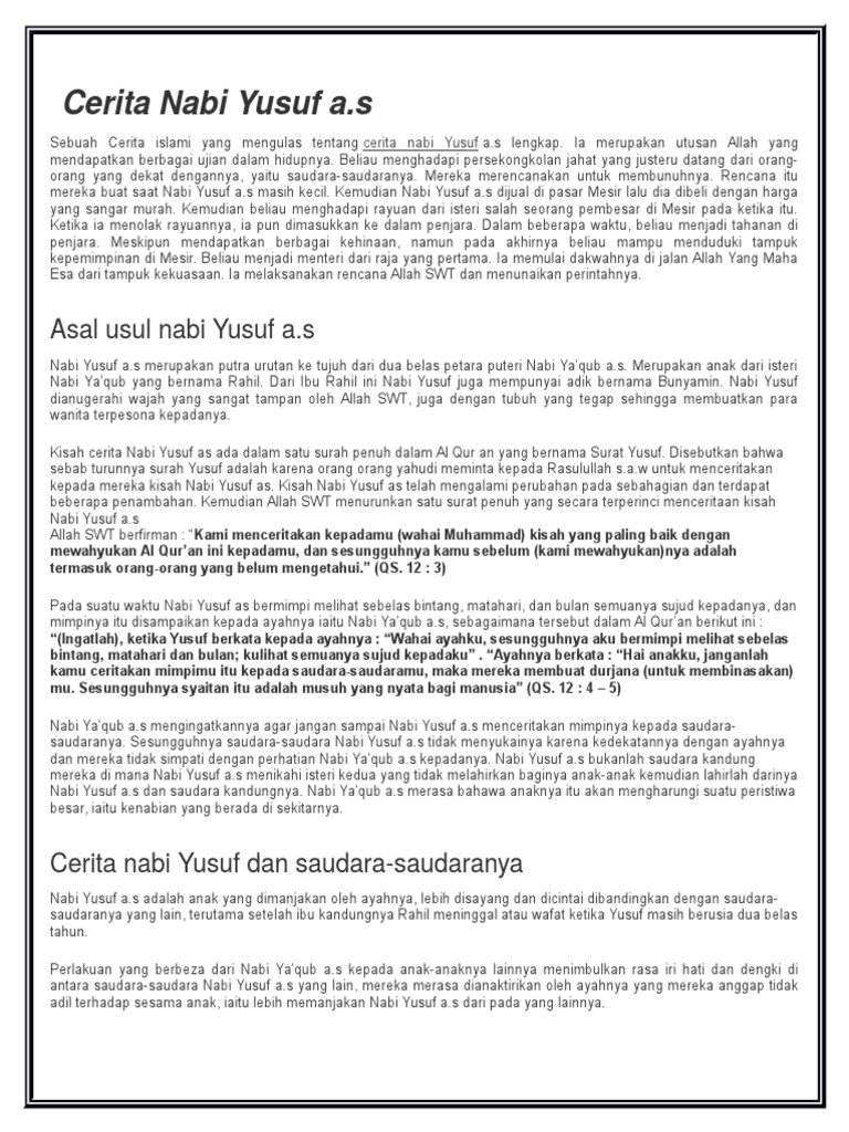 Cerita Nabi Yusuf A S Pdf