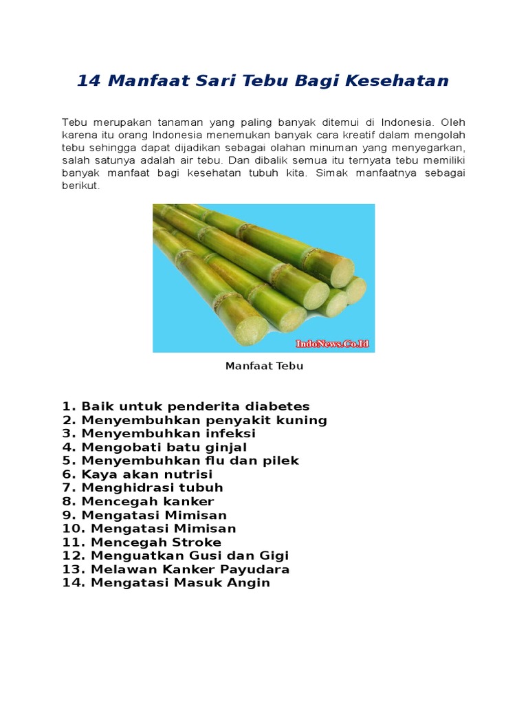14 Manfaat Sari Tebu Bagi Kesehatan
