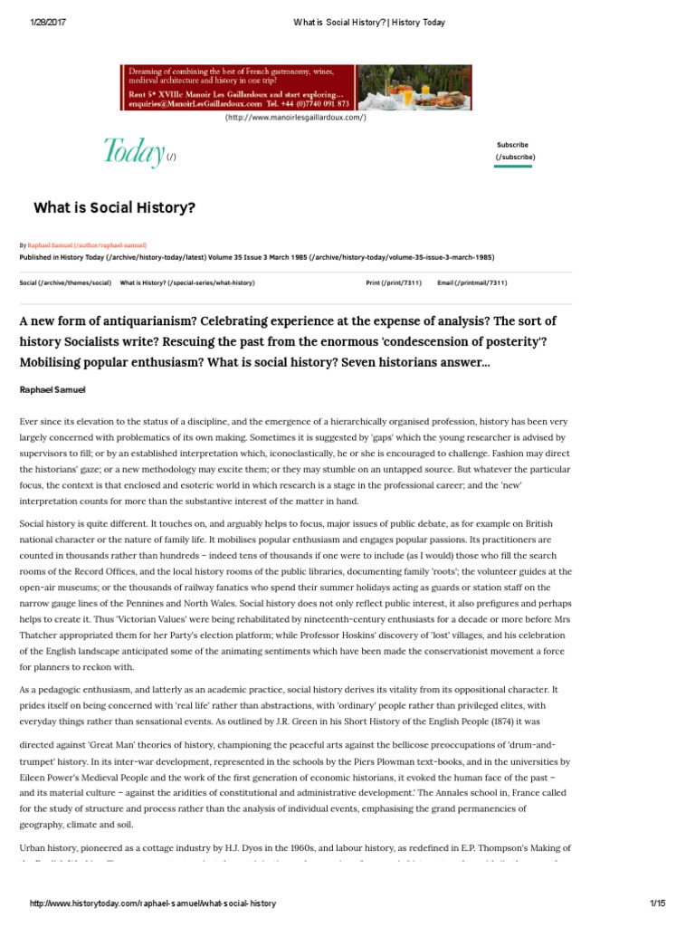 What Is Social History History Today PDF Social History Institution