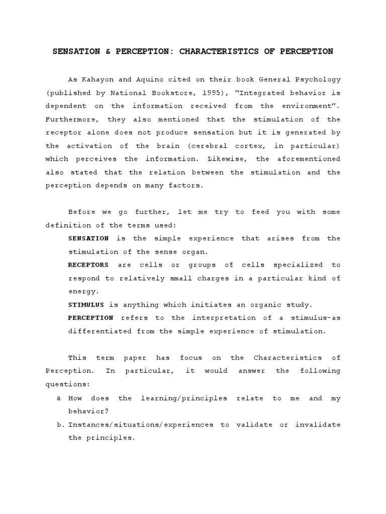 Sensation and perception paper term papers picture