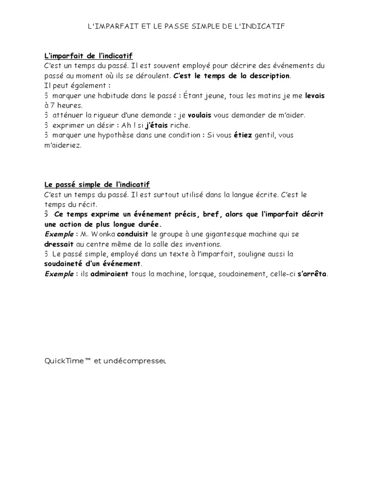 Dictée 4ème Imparfait Passé Simple Passe Simple Et Imparfait | PDF | La nature