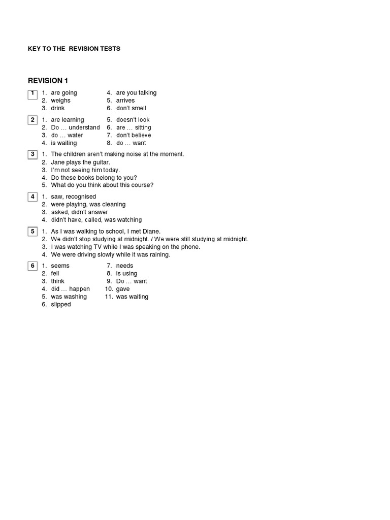 Revision Tests for English Tenses | PDF | Language Arts & Discipline