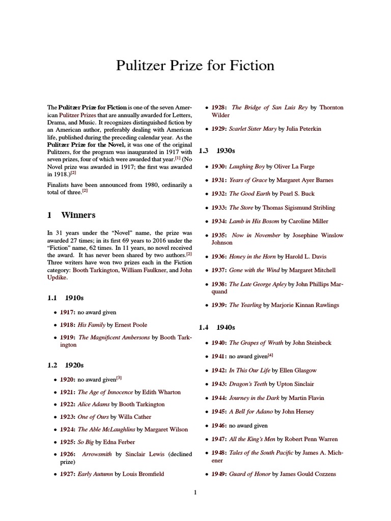 Pulitzer Prize for Fiction American Male Novelists North American