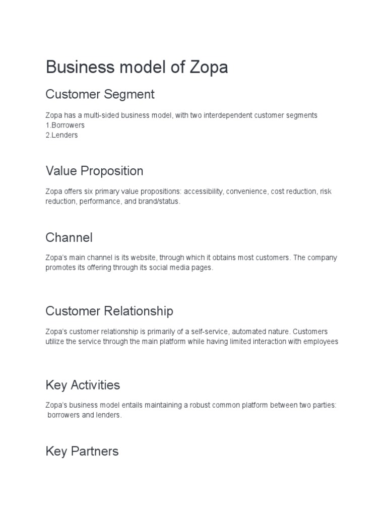 Business Model of Zopa | PDF