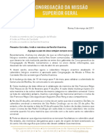 [Português] A Carta sobre a revisão do Calendário Litúrgico Vicentino