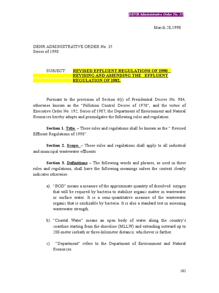 Revised Effluent Regulations 1990 | PDF | Wastewater | Sewage Treatment