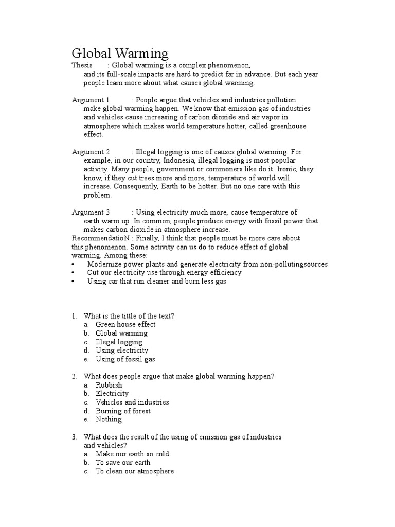 Contoh Hortatory Exposition Tentang Global Warming