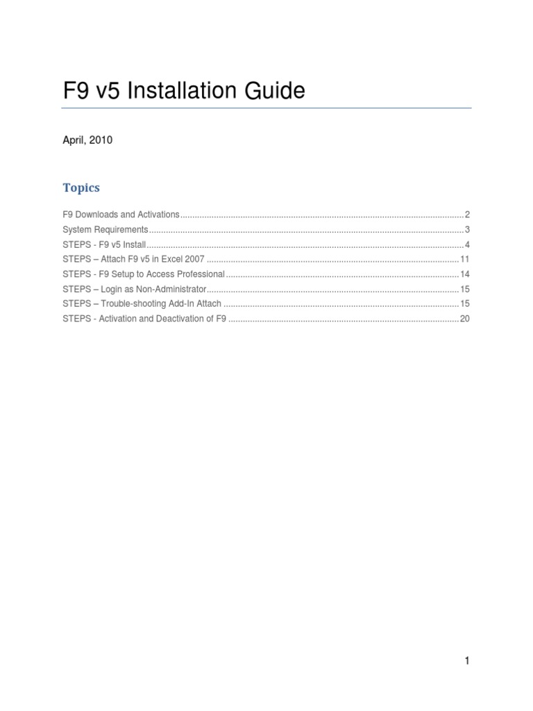 F9 v5 Installation and Setup Guide | PDF | Microsoft Excel | Visual ...