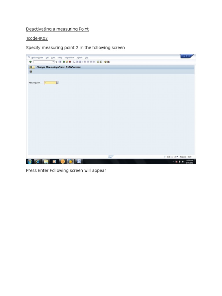 Deactivating A Measuring Point TcodeIK02 Specify Measuring Point2 in
