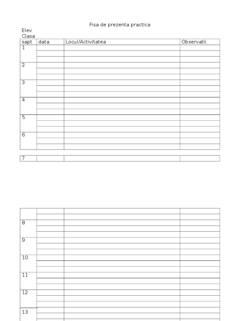 Fisa de Prezenta Practica PDF