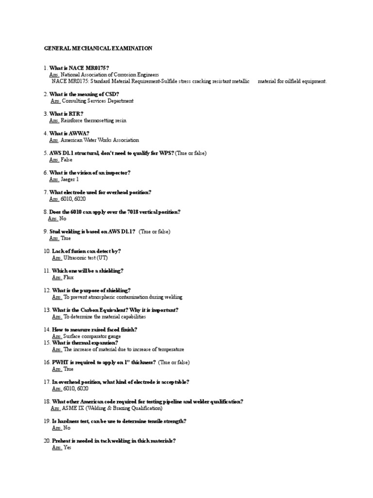 Mechanical Examination FAQs and Standards | PDF