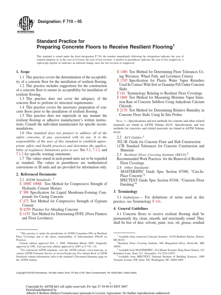 ASTM F710 Preparing Concrete Floors To Receive Resilient Flooring
