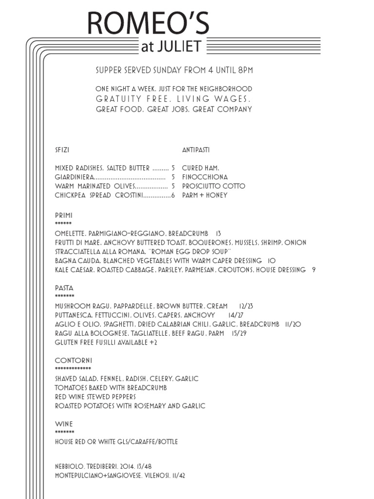 Italian Antipasti and Pasta Menu | PDF