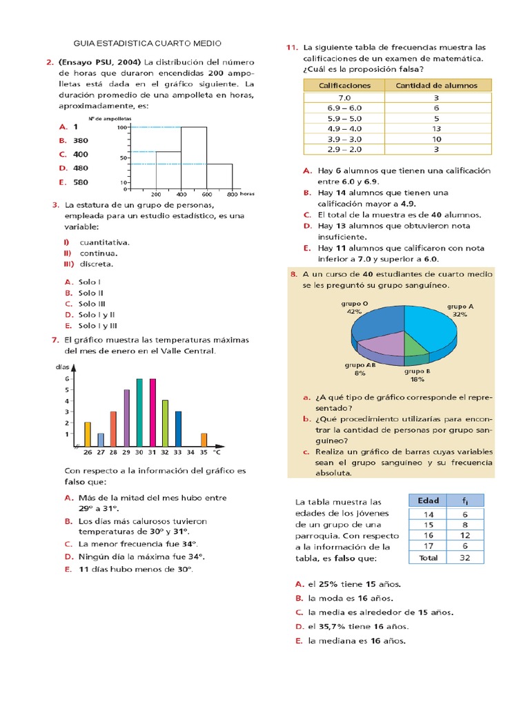 Guía de Estadística para Cuarto Medio | PDF | Mediana | Enseñanza de ...