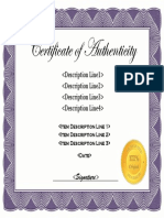Certificate of Authenticity for Item Description