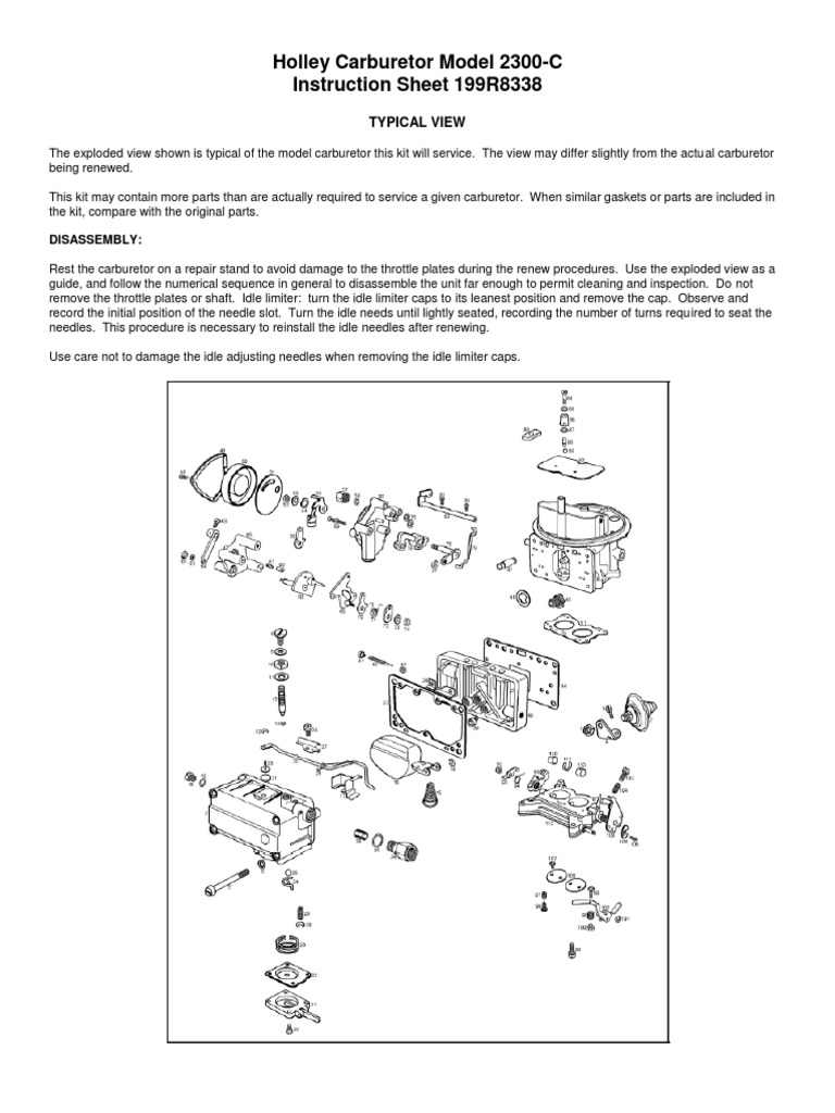 Holley Carburetor Model 2300C Instruction Sheet 199R8338 Disassembly