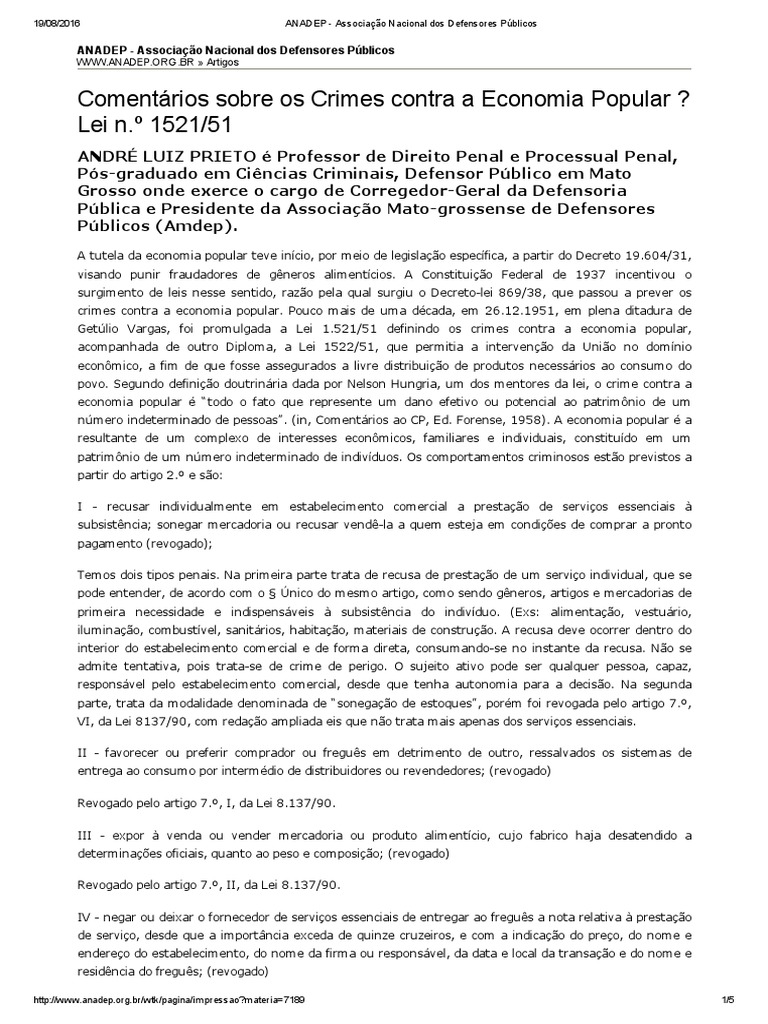 Crimes contra a Economia Popular | PDF | Usura | Economia