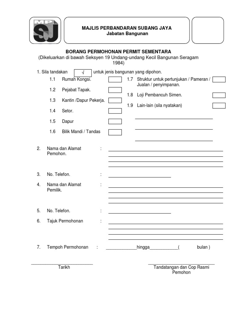 Borang Permit Sementara Mpsj Pdf